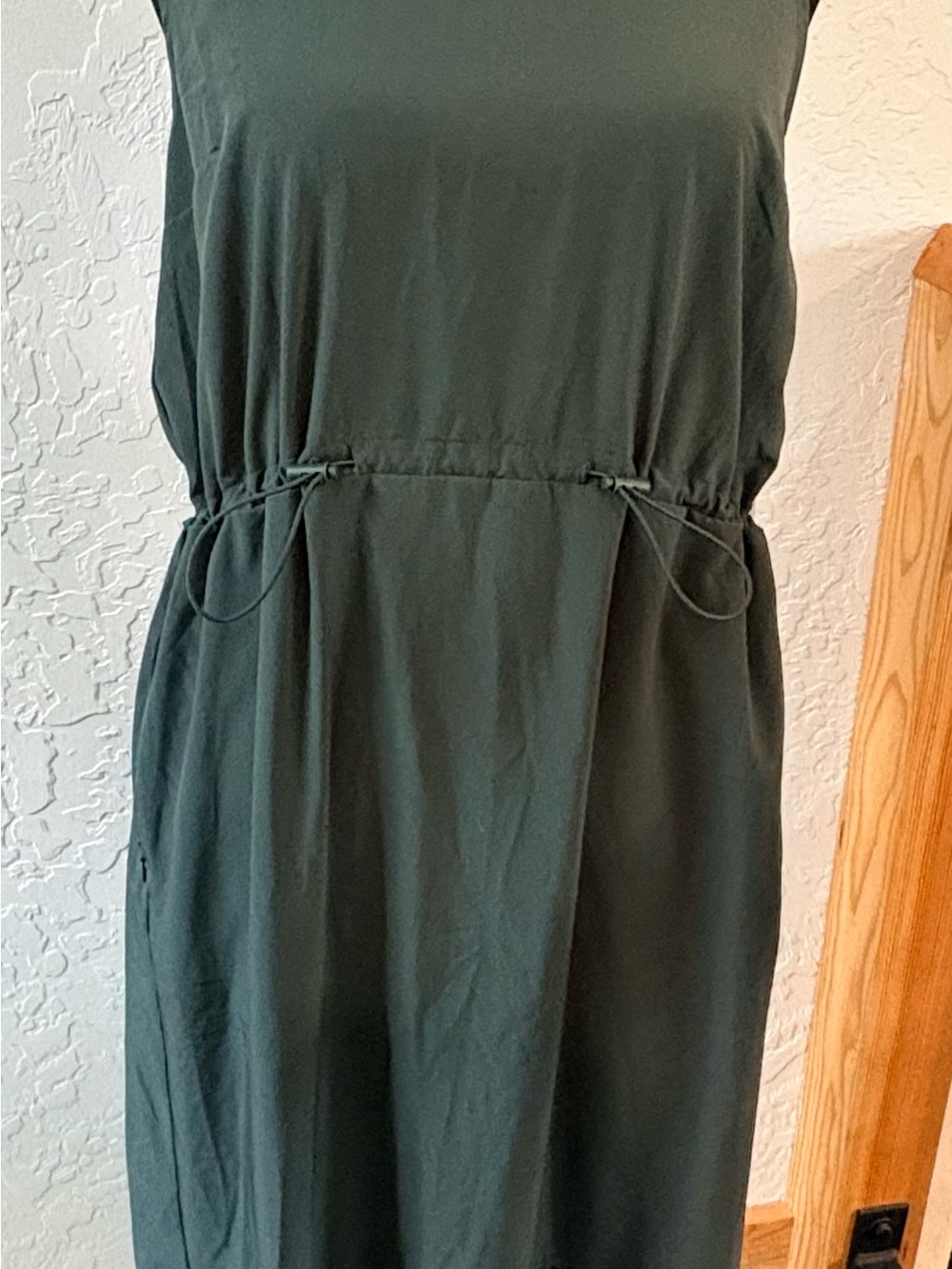 Zella Forest Green Sleeveless Maxi Dress with Drawstring Waist & Pockets